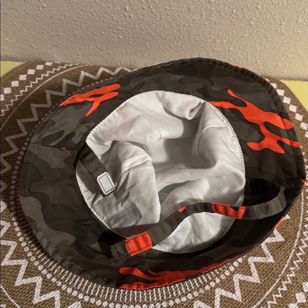 Kids Camouflage Bucket Hat with Orange Accents & Velcro chin strap - Picture 3 of 5